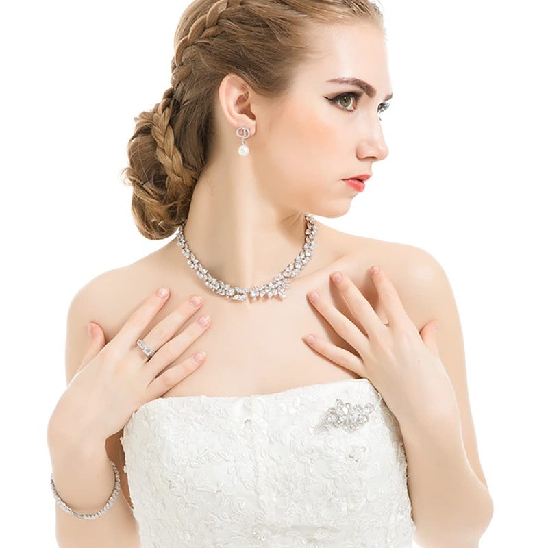YOQUCOL White Cubic Zirconia Crystal Rhinestone Ribbon Shape Silver Tone Brooch Pin for Women Wedding Brides Jewelry - Image 2